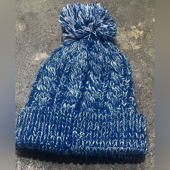 GERTEX BLUE & WHITE KNIT BEANIE MARLED TWEED POM POM WINTER HAT ONE SIZE - Picture 6 of 10
